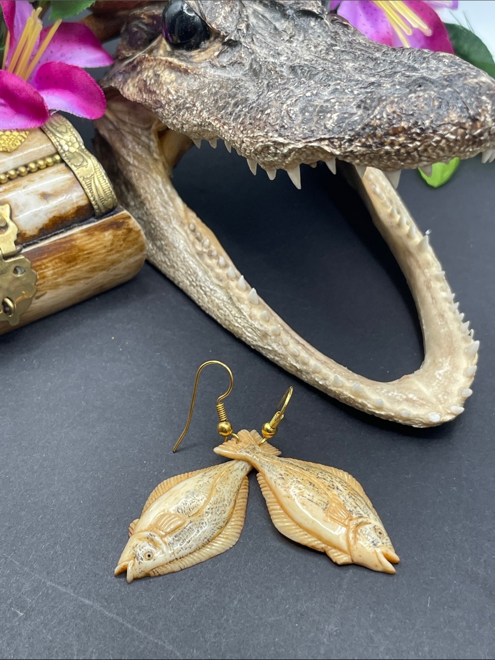 Ox bone bass earrings vintage